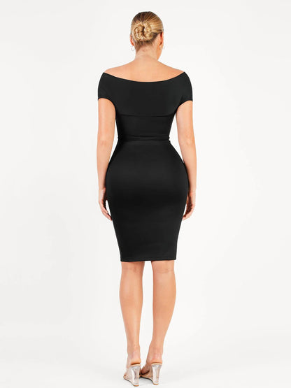 Shapewear Ruched Off-Shoulder Sculpting Midi Dress