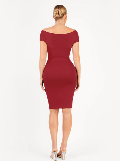 Shapewear Ruched Off-Shoulder Sculpting Midi Dress