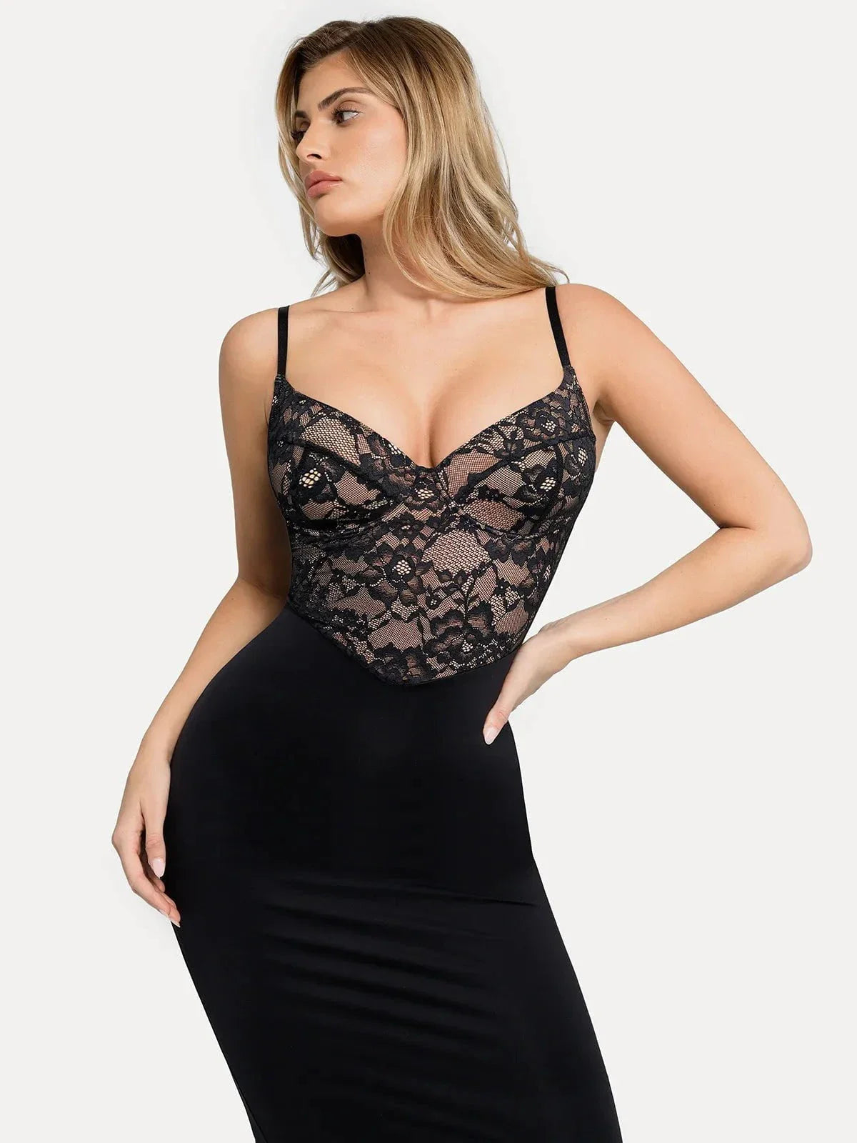 Shapewear Sculpting Lace Corset Midi Slip Dress