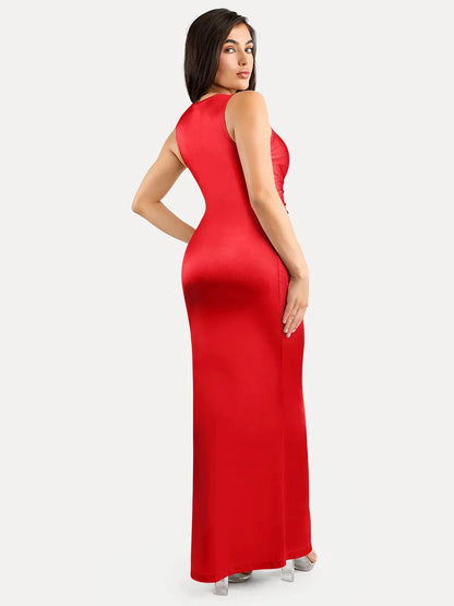 Shapewear Shine Deep V-Neck Bias Twist Hourglass Maxi Dress