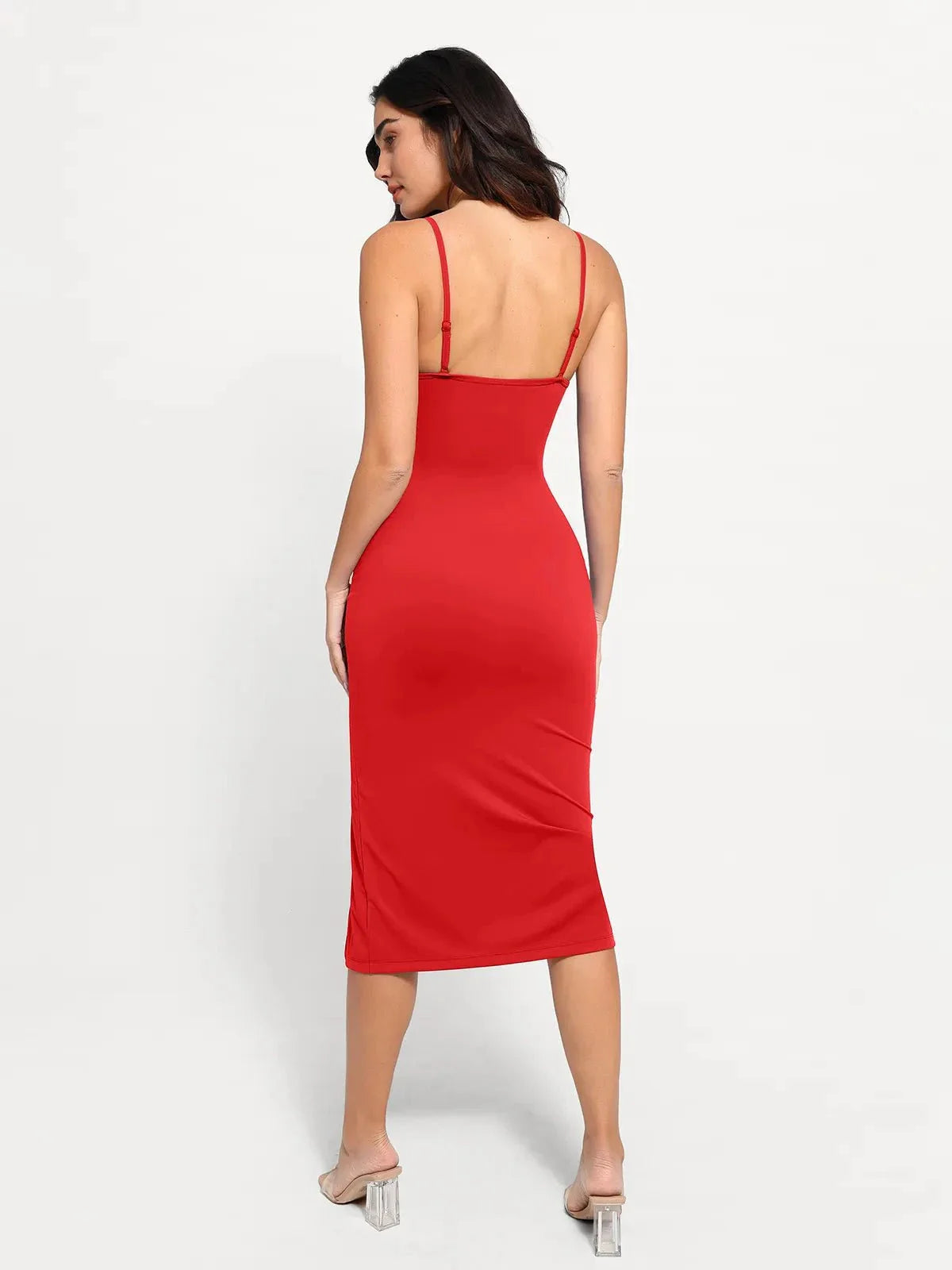 Shapewear Slimming Midi Dress and Sheer Mesh Overlay Set