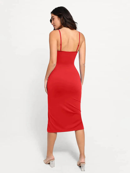 Shapewear Slimming Midi Dress and Sheer Mesh Overlay Set