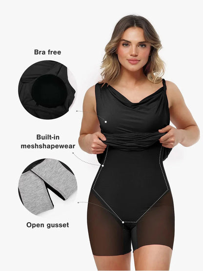 Shapewear Solid Cowl Neck Ruched Sculpting Maxi Dress