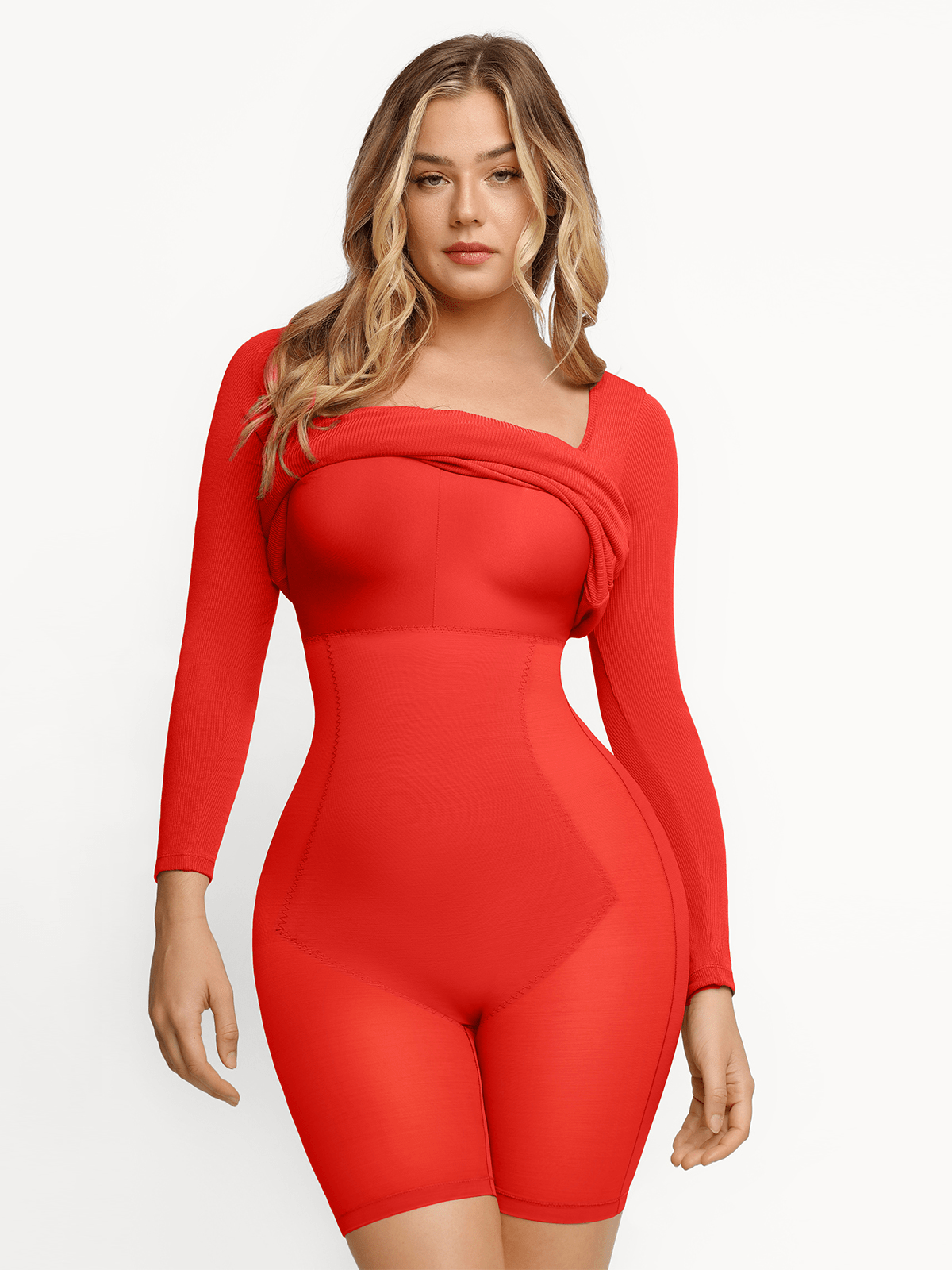 Shapewear Square Neck Long Sleeve Slimming Modal Maxi Dress