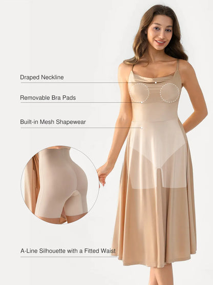 Shapewear Strappy Cowl Neck Fit & Flare Midi Dress