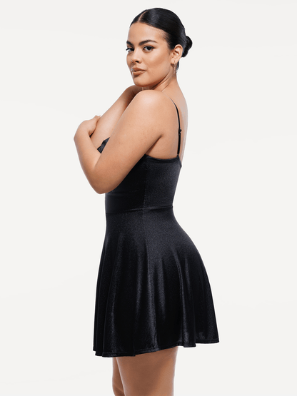 Shapewear Strappy Cowl Neck Tummy Control Flare Dress