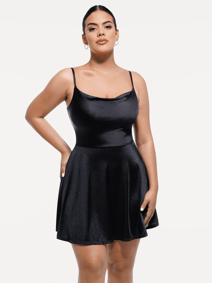 Shapewear Strappy Cowl Neck Tummy Control Flare Dress