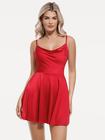 Shapewear Strappy Cowl Neck Tummy Control Flare Dress