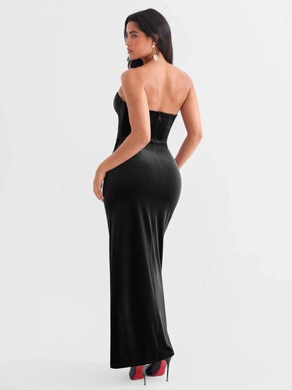 Strapless Velvet Ruched Sculpting Corset Gown