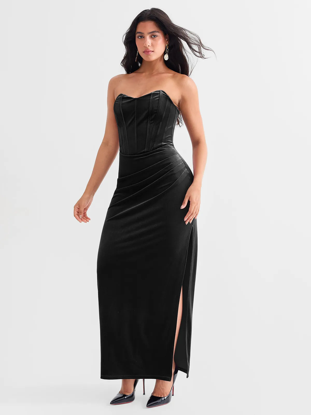 Strapless Velvet Ruched Sculpting Corset Gown