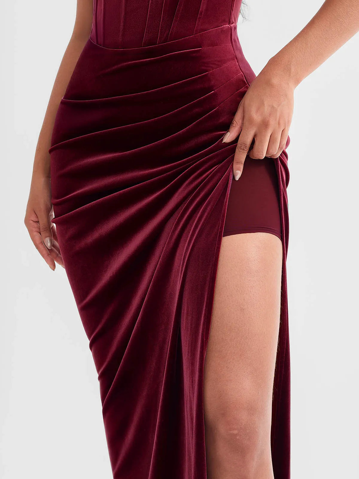 Strapless Velvet Ruched Sculpting Corset Gown