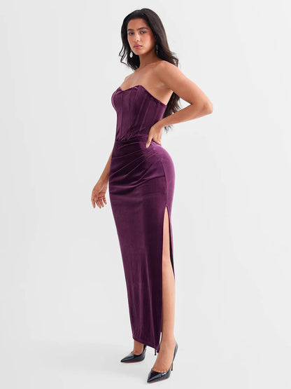 Strapless Velvet Ruched Sculpting Corset Gown