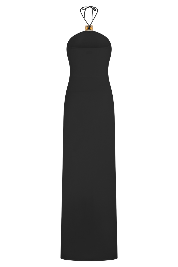 Quincy Halter Maxi Dress With Hardware - Black