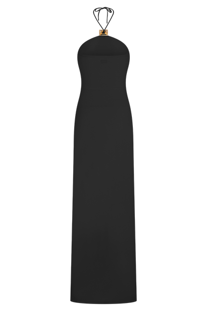 Quincy Halter Maxi Dress With Hardware - Black