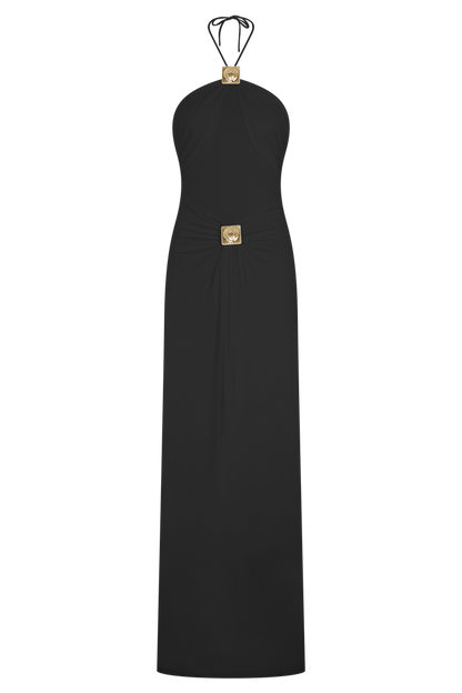 Quincy Halter Maxi Dress With Hardware - Black