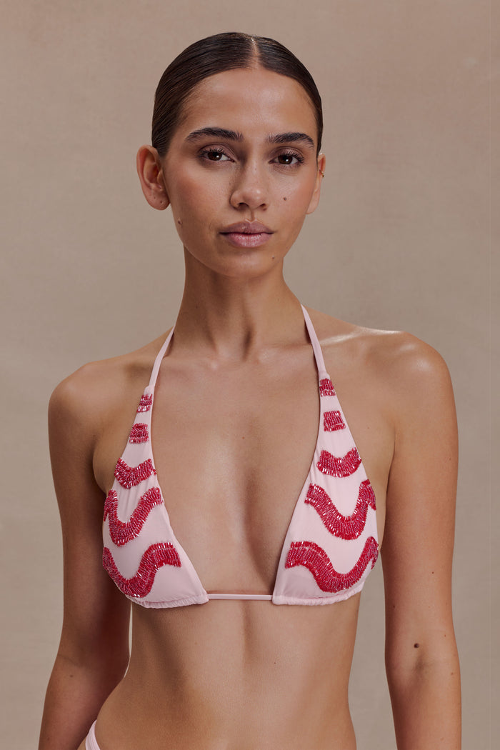 Robyn Beaded Triangle Bikini Top - Pink