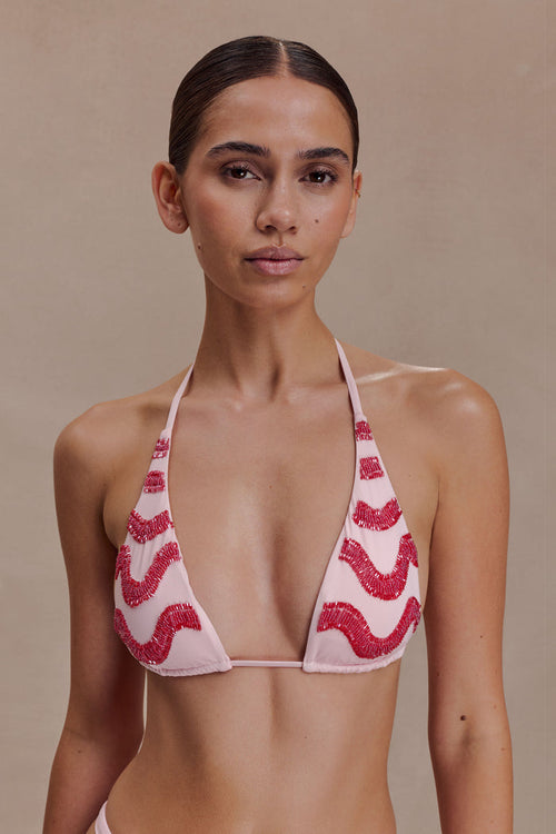 Robyn Beaded Triangle Bikini Top - Pink