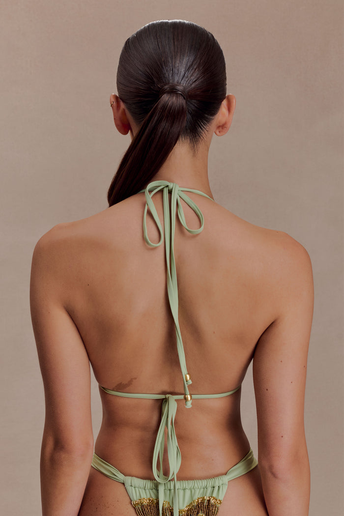 Robyn Beaded Triangle Bikini Top - Sage