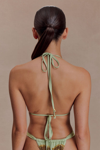 Robyn Beaded Triangle Bikini Top - Sage