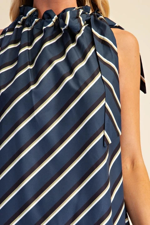 Ruffle Tie Striped Midi Dress