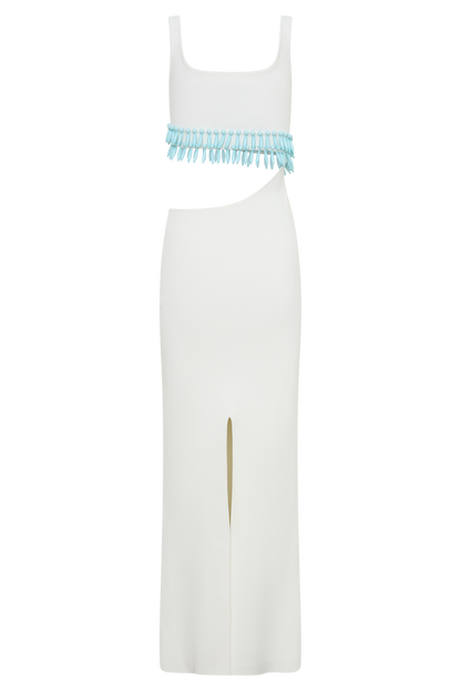 Ruvic Knit Maxi Beaded Dress - White