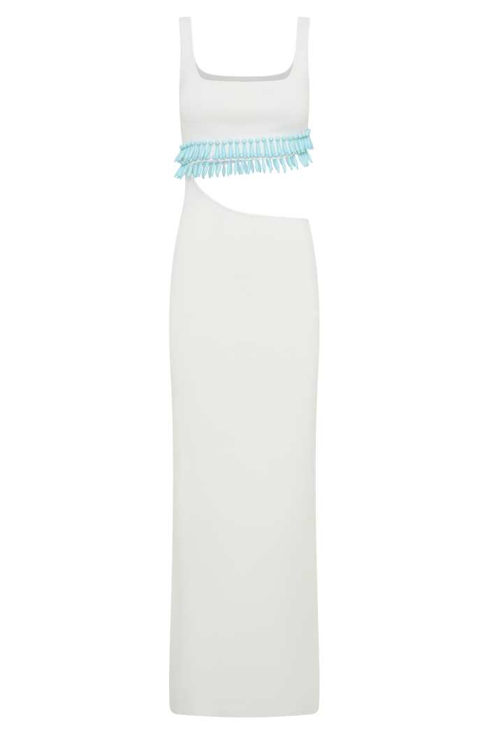 Ruvic Knit Maxi Beaded Dress - White