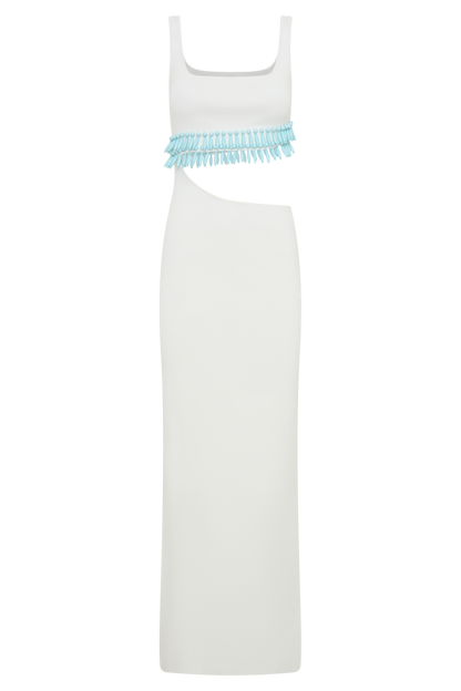 Ruvic Knit Maxi Beaded Dress - White