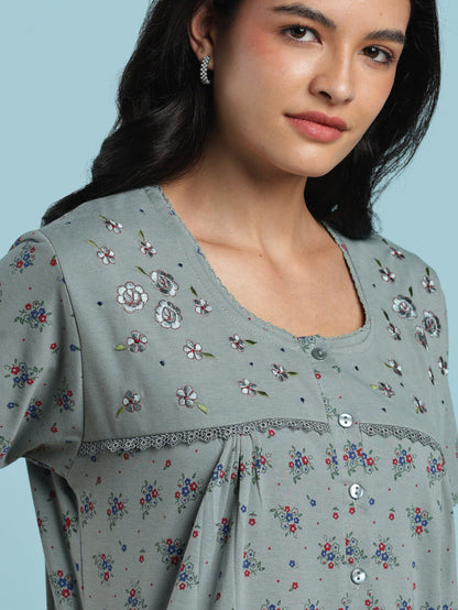 Sage sprig cotton blend nightwear for women online