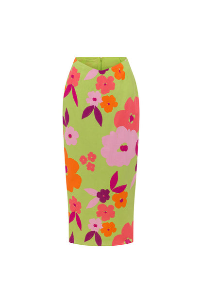 SAMPLE-Drea Midi Skirt - Lime Floral