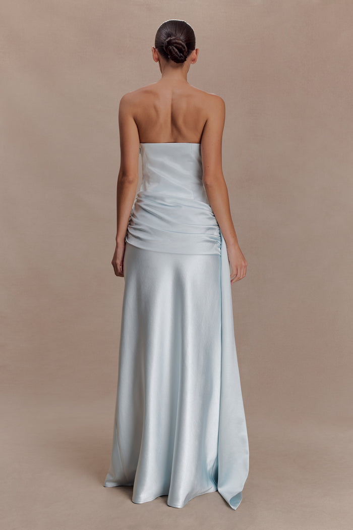Sarah Strapless Maxi Dress With Waist Tie - Ice Blue