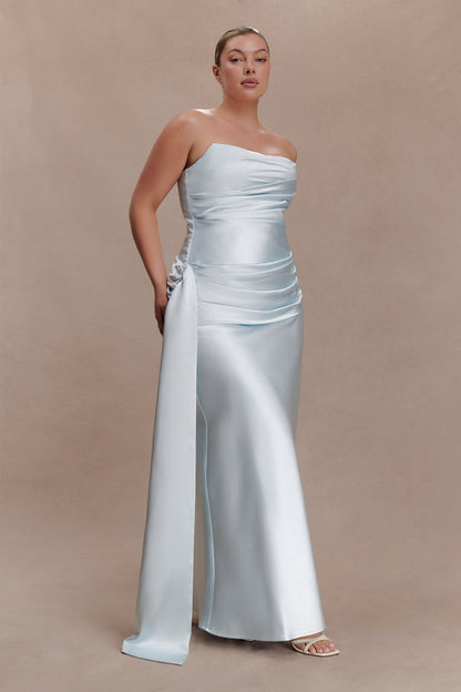 Sarah Strapless Maxi Dress With Waist Tie - Ice Blue