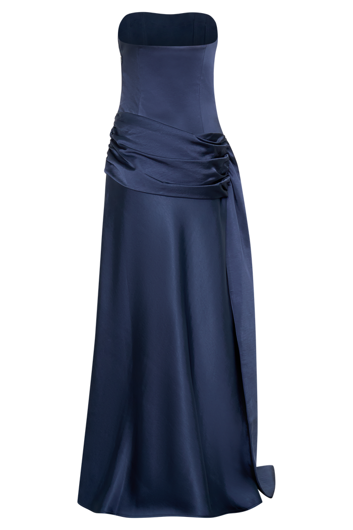Sarah Strapless Maxi Dress With Waist Tie - Navy