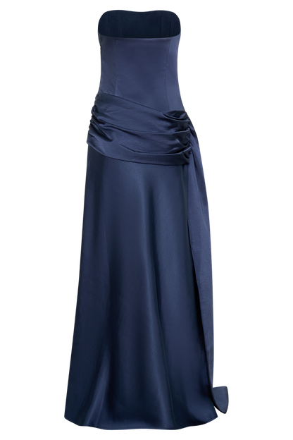Sarah Strapless Maxi Dress With Waist Tie - Navy