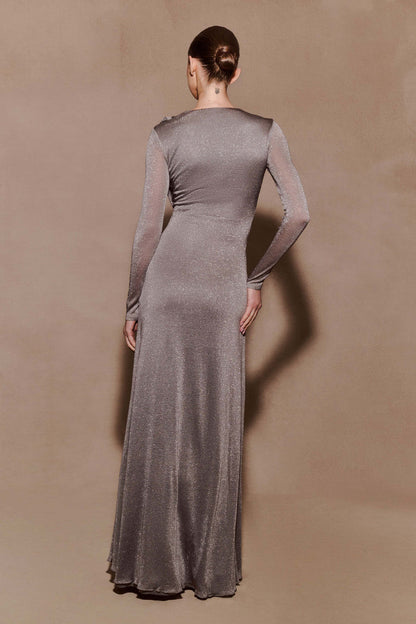 Scarlet Lurex Cowl Maxi Dress - Silver
