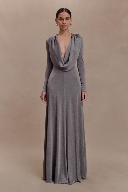 Scarlet Lurex Cowl Maxi Dress - Silver