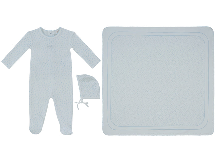 set footie velour printed with bonnet and blanket - blue