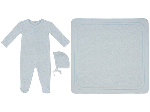 set footie velour printed with bonnet and blanket - blue