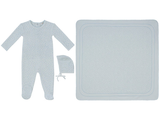 set footie velour printed with bonnet and blanket - blue