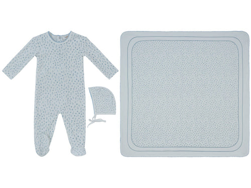 set footie velour printed with bonnet and blanket - dark blue