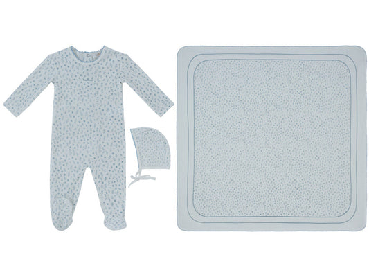 set footie velour printed with bonnet and blanket - dark blue