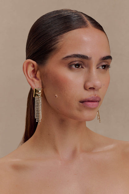 Shea Crystal Fringe Drop Earrings - Gold