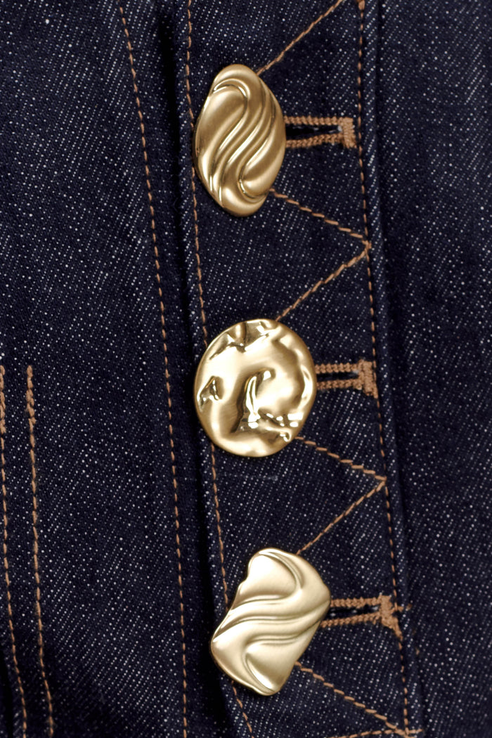 Shona Denim Vest With Decorative Buttons - Washed Indigo Blue