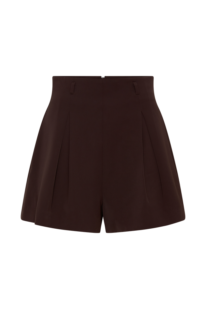 Simone Pleated Suiting Short - Dark Chocolate