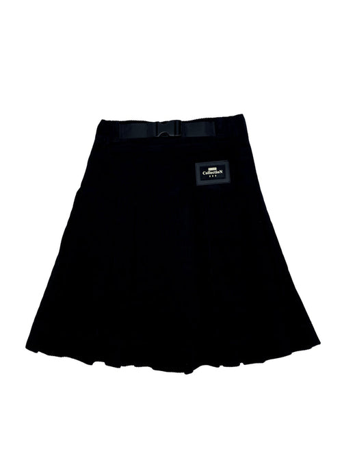 skirt corduroy pleated with waist buckle - black