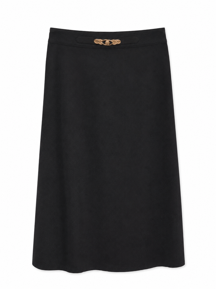 skirt midi wool a line with gold chain - black
