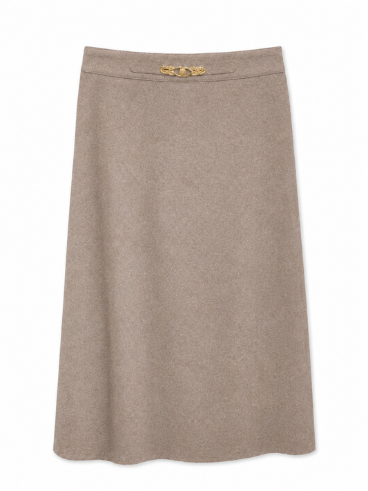 skirt midi wool a line with gold chain - natural