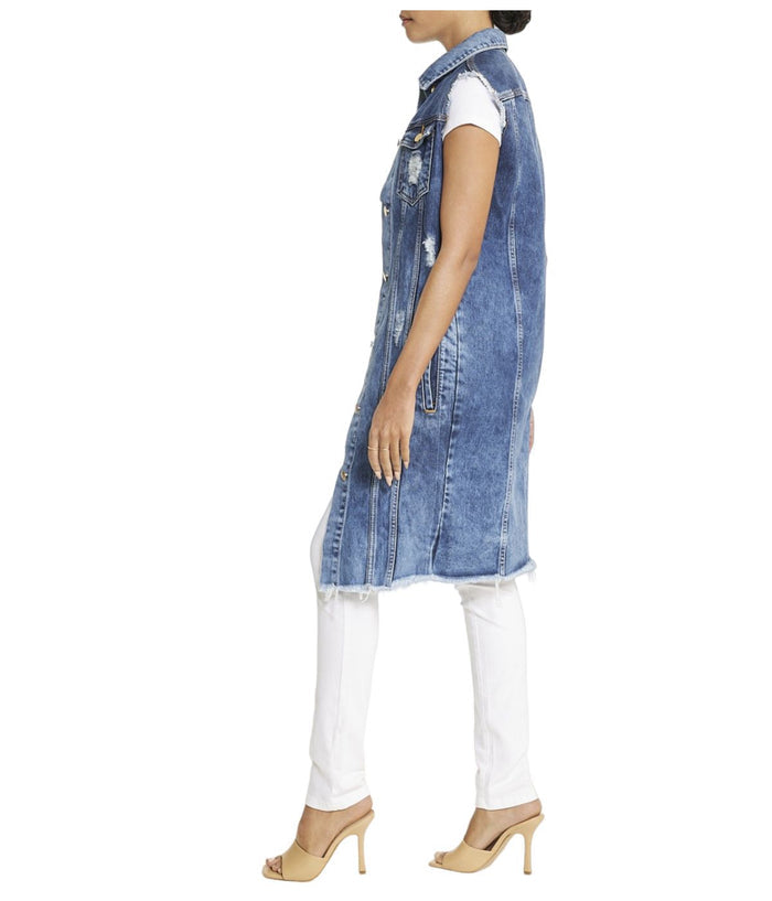 Sleeveless Denim Shirt Dress