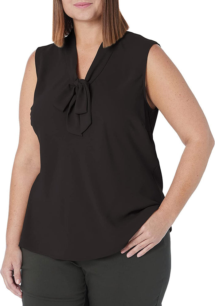 Sleeveless Tie Front Crepe Blouse