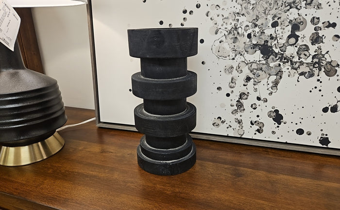Small Black Turned Wood Candle Holder