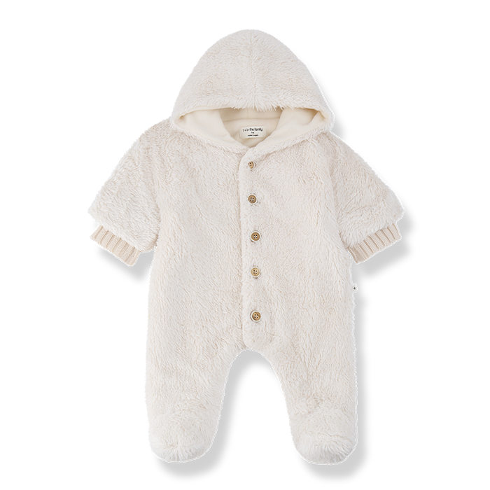 snowsuit sherpa button up with hood - ecru